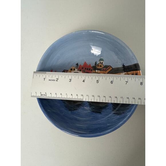 Roseanne Henning Hand Painted Pottery 8” Bowl Tug Boats Portsmouth NH Signed - Picture 5 of 8